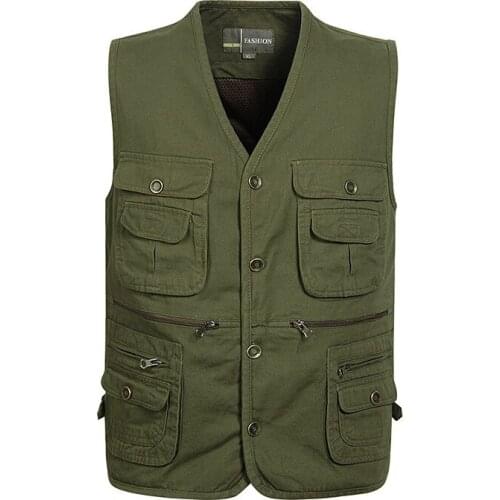 Spring autumn middle-aged mens vest plus size fishing photography multi-pocket double-layer male waistcoat sleeveless jacket