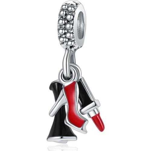 1Pcs New Cute Mini HighHeels Lipstick Bead Pendant Fit Original Pandora Charm Bracelet Women Jewelry Making Gifts