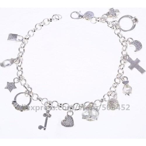 100pcs/lot Pentagram Moon Wafer Bracelet Femme Pendant Chain Charm Bracelet Silver Color Women Bracelet Fashion Ladies Bracelet