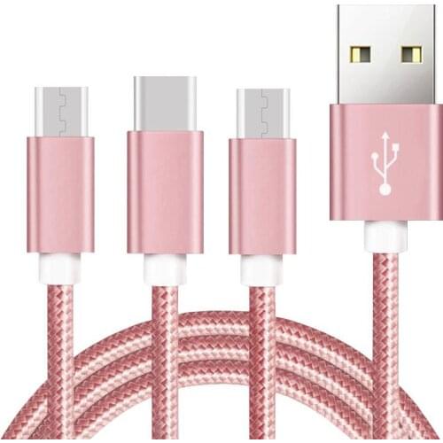3 in 1 USB charging cable for apple Android Type-C MicroUSB Nylon 3 in 1 cable for iphone 5 6 7 8 samsung s7 s8 huawei honor