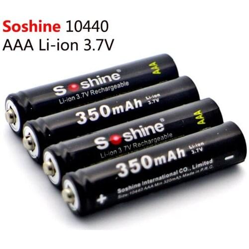 4PCS Soshine 3.7V 10440 Li-ion battery 350mAh AAA Rechargeable Battery with battery protective box Free shipping