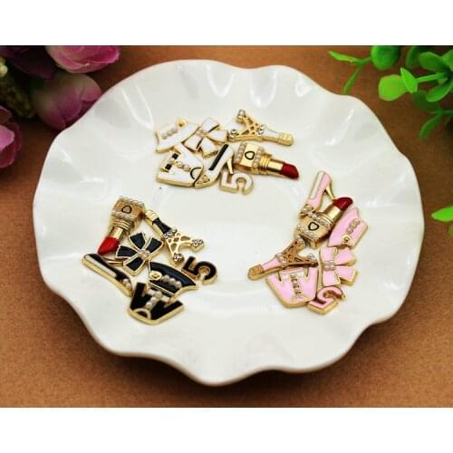 8 sets/lot, 7pcs /Set Charms Cell Phone DIY Alloy clothes tower lipstick shoes hat bow brand Decoration