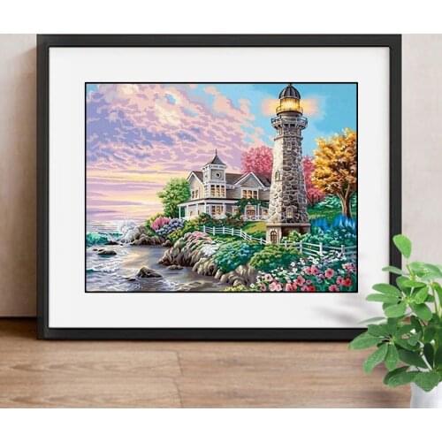 Diamond Embroidery Landscape 5D DIY Diamond Painting Lighthouse Full Square Drill Seaside Picture Of Rhinestones