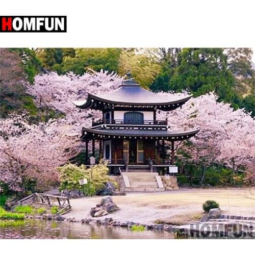 HOMFUN Full Square/Round Drill 5D DIY Diamond Painting "Cherry blossom garden" Embroidery Cross Stitch 5D Home Decor Gift A30052