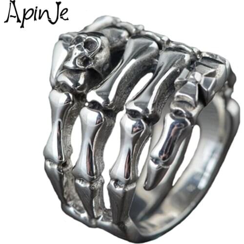Apinje Thai Silver Ring Rock Style Skull Tail Ring 925 Sterling Silver Men Jewelry
