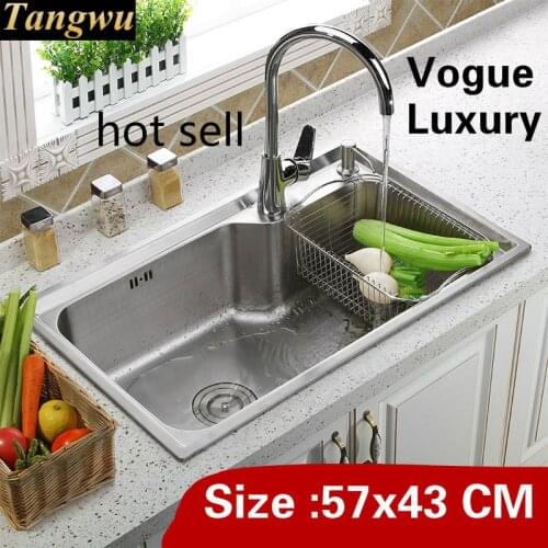Free shipping Apartment luxury kitchen single trough sink wash vegetables 304 food-grade stainless steel hot sell 57x43 CM