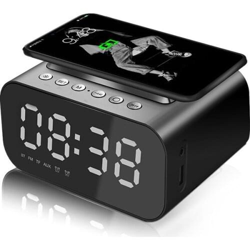 Wireless Charger Alarm Clock Bluetooth Speaker LED Smart Digital Clock Table Electronic Desktop Clocks Fm Radio USB Fast Charger