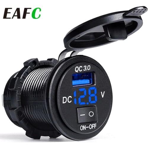 Quick Charge QC3.0 Dual USB Car Charger Cigarette Lighter Socket Splitter Power Adapter Digital Display Voltmeter Socket
