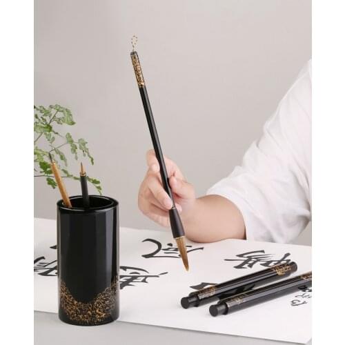 New Chinese style mahogany writing brush holder high grade boutique set pure copper Paperweight study four treasures pen shelf t
