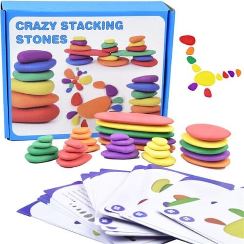 Kids Stacking Wooden Stones Set Balancing Blocks Block Natural Wood Toy Open-ended Educational Montessori Toy