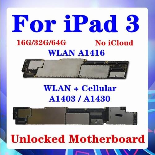 For iPad 3 Motherboard Cellular Version A1403/A1430 WiFi Support A1416 Original Clean Replaced Main Board IOS 16gb/32gb/64gb