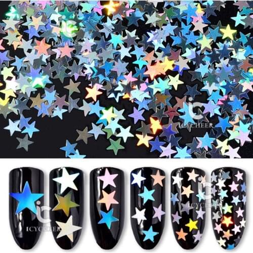 ICYCHEER Nail Art Decoration Sparkle Star Shape Chunky Sequins Flakes Ultra-thin Tips Colorful Glitter For Body Hair UV Gel