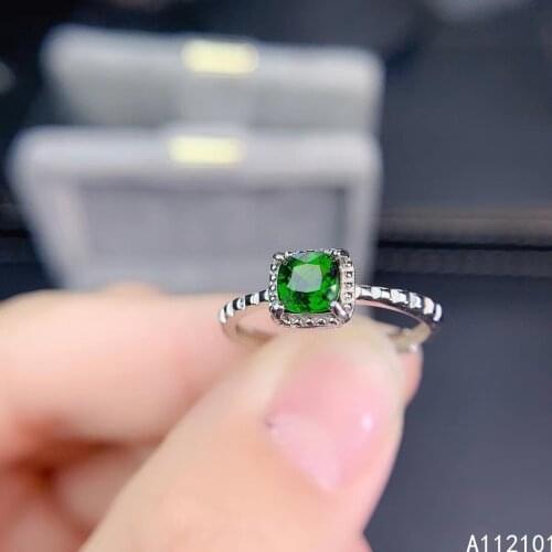 KJJEAXCMY fine jewelry 925 sterling silver inlaid natural diopside Womens popular Chinese style simple round ring support test
