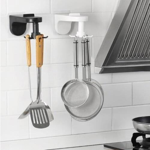 Kitchen Utensil Rotary Hook Ceiling Mounted No Drill Wall Hanging Storage Kitchen Utensils Wall Shelf Hanging Rack