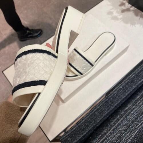 2021 summer gift new one-word slippers women sandals striped classic outdoor vacation beach slippers