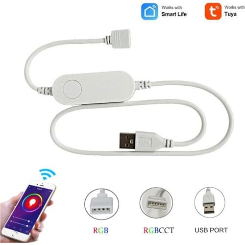 TUYA WiFi Smart Mini USB Led Controller DC5V RGB+CCT RGBCW RGB Strip Controller Smart Life APP Alexa Echo Plus Voice Control