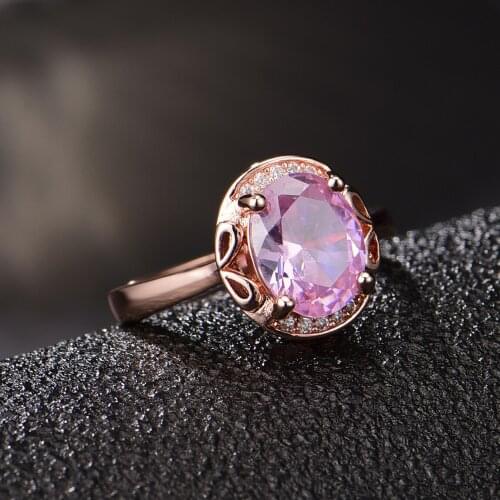 Fashion Simple Oval Crystal Ring Charm Lady Adjustable Opening Inlay Pink Zircon Ring Elegant Women Nightclub Party Jewelry