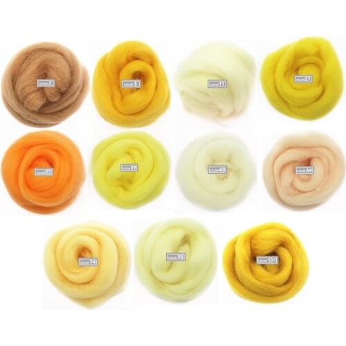 11 Colors Yellow Series Felting Wool 10/20/50g/bag Flower Plants Wool Roving Needle Felting Handmade Spinning DIY Craft Material