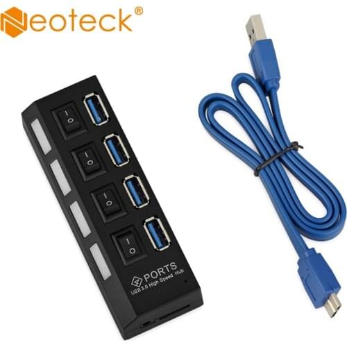 Neoteck Portable USB 3.0 Hub 4 Ports 5Gbps High Speed Hub With On/Off Switch usb Splitter Cable for Laptop PC Mac Charging Bus