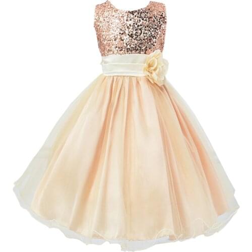 New Children Party Dresses for Girls Sequinned Wedding Birthday Dresses With Flower Band Formal Kids Clothing Vestido