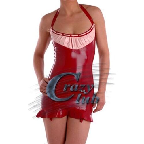 New Erotic Latex Tube Style Sexy Women Red and Pink Halter Latex Fetish dress Customized Dress Fetish Fast Delivery