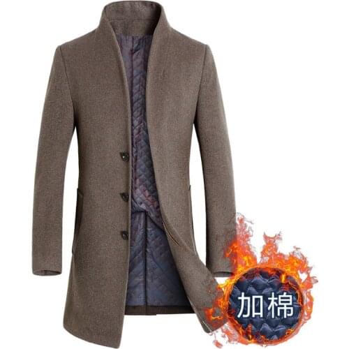 New Winter 2019 Mens Fashion Boutique High-grade Pure Color Wool Woolen Cloth Business Leisure Trench Coat / Men Thick Dust Coat