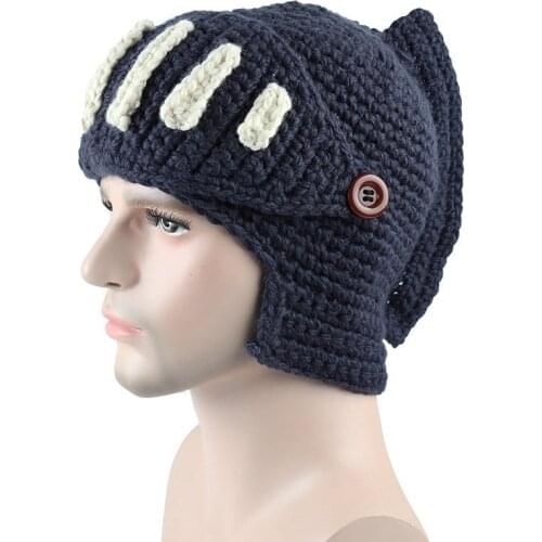 New Winter Roman Hat Men Beanie Hat Warm Mask Knight Helmet Knitted Cap Handmade Gladiator Mask Hat