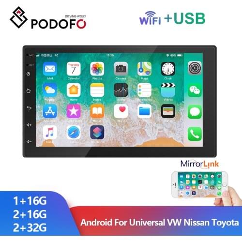 Podofo Car Radio 2 din Android 9.0 Multimedia Player GPS Bluetooth Universal For Toyota Volkswagen Hyundai Kia Renault Suzuki