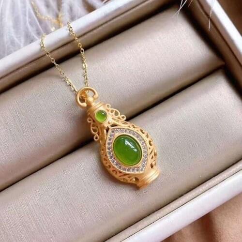 Natural Jasper Jade Bottle Pendant Womens Accessories S925 Sterling Silver Necklace Womens New Chinese Necklace Chinese Style