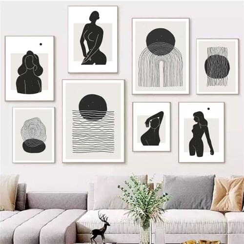 Simple Nordic abstract black and white lines beauty figure Picasso art poster living room decoration painting canvas picture