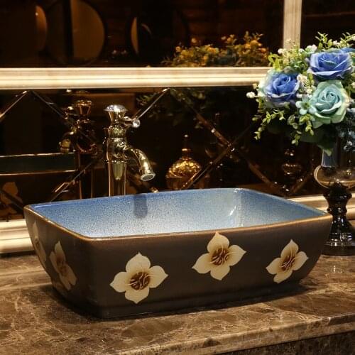 Rectangular Bathroom Cloakroom Europe Style Ceramic Art Basin Counter Top Wash Basin Bathroom Vessel Sink ceramic hand wash sink