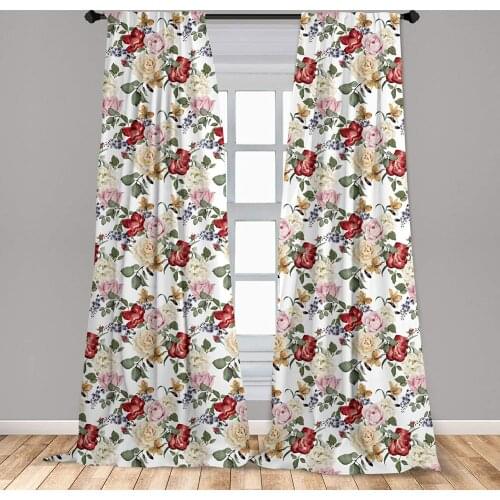 Pink Cream Shabby Flora Window Curtains Summer Spring Season Buds Roses Lilacs Flowers Leaves Lightweight Decorative