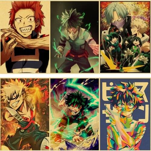 Self-adhesive Wall Stickers My Hero Academia Manga Anime Painting Kids Room Decoration Demon Slayer Wall Art Posters