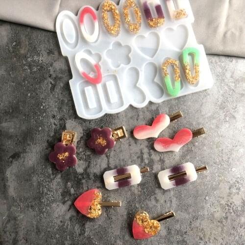 Handmade hairpin uv silicone mold geometric heart shape transparent resin clay DIY combination mold, jewelry accessories