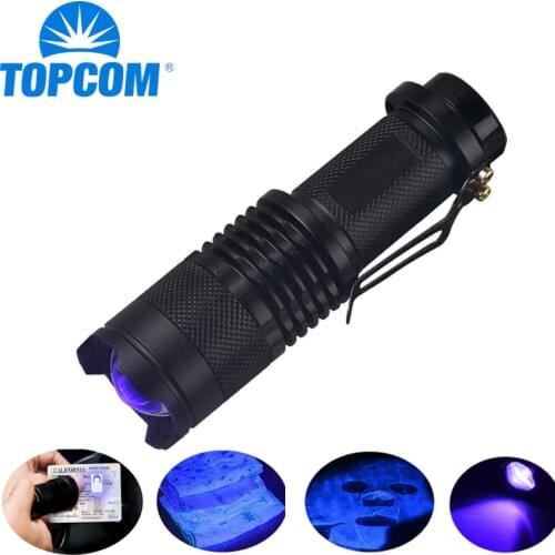 TopCom 365nm 395nm XPE UV Blacklight Scorpion UV Light Pet Urine Detector Zoom Ultraviolet Flashlight