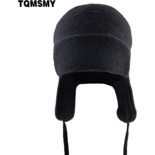 TQMSMY Knitted Bomber Hat Women Streetwear Hip Hop Beanies Hat With Earflaps Men Knit Wool Solid Color Fashion Warm Hats TME92