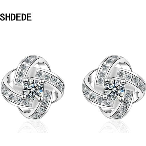 SHDEDE 925 Sterling Silver Stud Earrings Women Fashion Jewelry Embellished With Crystals From Swarovski Female Ladies Gift -X105