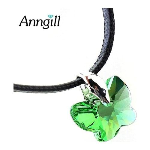 ANNGILL Butterfly Pendant Choker Necklace Crystals From Swarovsk Leather Rope Chain Collier For Women Vintage Jewelry