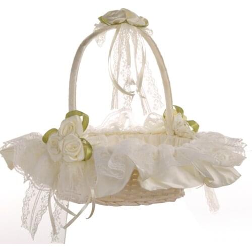 Bamboo Woven Bride Lace Flower Basket Fashion Party Wedding Celebration Supplies
