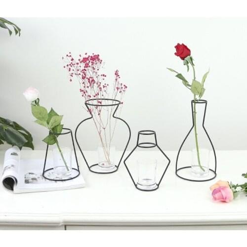 1PC Minimalist Abstract iron Dried Flower Vase Iron Line Flower Plant Vase Stand Creative Home Decor