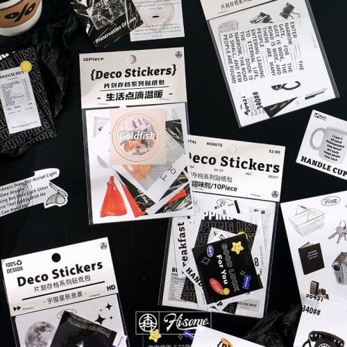 10 Sheets/Pack Black White Life Moment Sticker Hand Account Decorative stickers