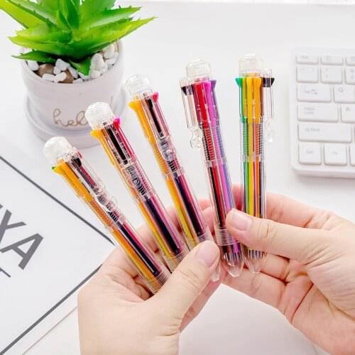 10 pcs/lot Candy (8Color in1) Transparent Ball Pen Graffiti Pen Student Ballpoint Pen Stationery Wholesale School Supplies Stylo