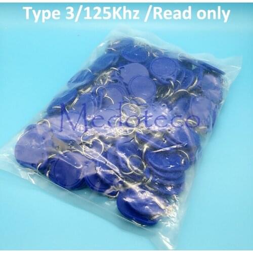 100 pcs Type 3 125khz keyfobs card Blue TK4100 Chip Keycard Read only Access key-chain Card for Access Control System Key only