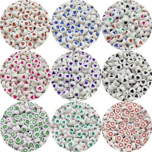 100pcs Mixed Heart Beads Oval Shape Acrylic Loose Spacer Beads For Jewelry Making DIY Handmade Charm Bracelet Necklace
