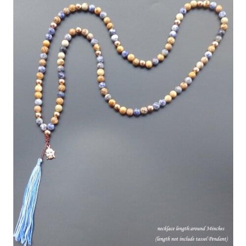 108 Mala Necklace Natural Stone With Tassel Buddha Head Necklace Yoga Boho Jewelry For Women Jewelry 8mm Bead