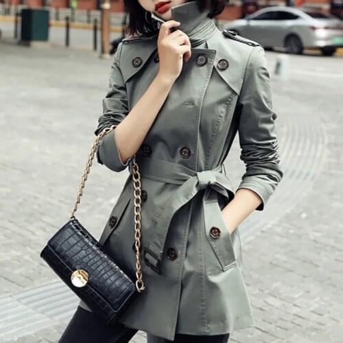 2021 New Autumn Womens Trench Coat Casual Double Breasted Slim Windbreaker Female Long Sleeve With Belt Overcoat Lady Outwear