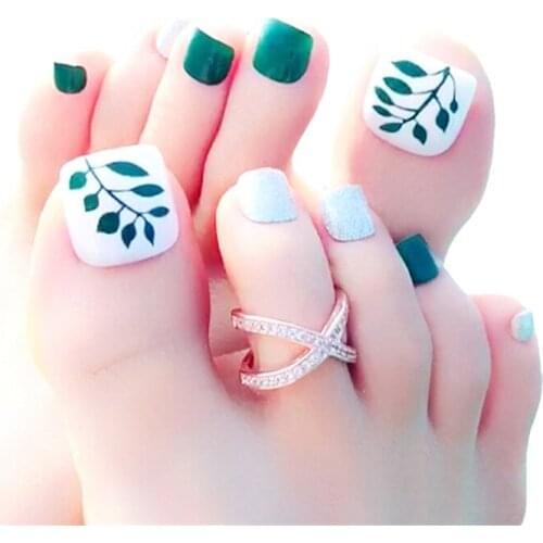 24pcs Holiday Wind Beach Seaside Leaves Toenails Patch Refreshing Color Foot Nails Stickers Beautiful Summer Toenails Decals