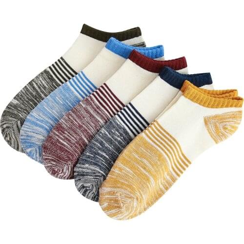 5 Pairs Men Ankle Socks Personality Vintage Striped Cotton Happy Socks Summer Spring Breathable Perfect Male Calcetines Meias