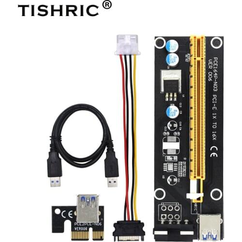 6-10Pcs TISHRIC PCIE Riser 006C Express 1x to 16x Riser For Video Card USB 3.0 SATA to 4Pin Molex Power for BTC Miner Machine