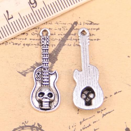 72pcs Jewelry Charms guitar skull 32x11mm Antique Silver Plated Pendants Making DIY Handmade Tibetan Silver Jewelry